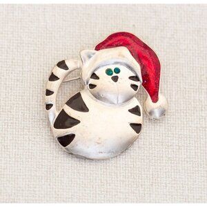 Vintage Cute Christmas Cat Brooch, A12